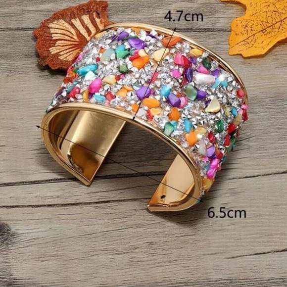NEW Boho Colorful Stone Rhinestone Inlaid Cuff Bangle Bracelet - Picture 4 of 4